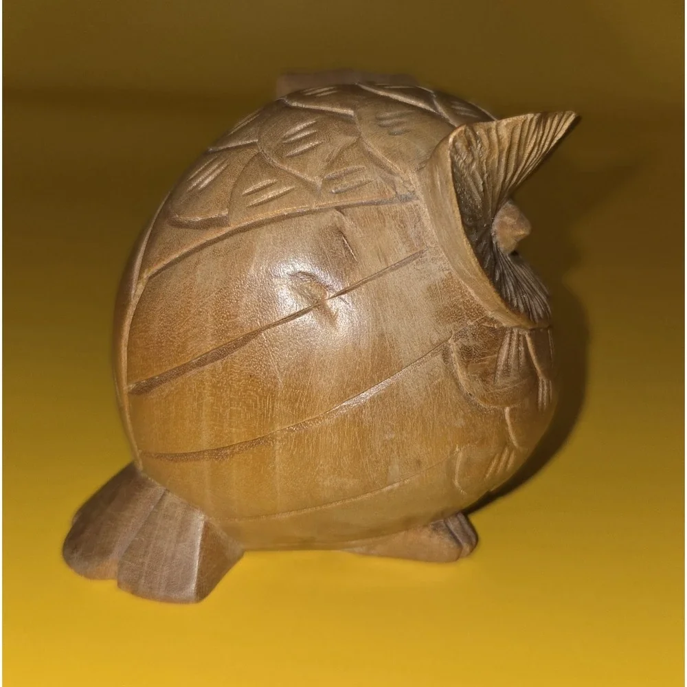 Small Wood Owl Hand Carved Figurine 2.75